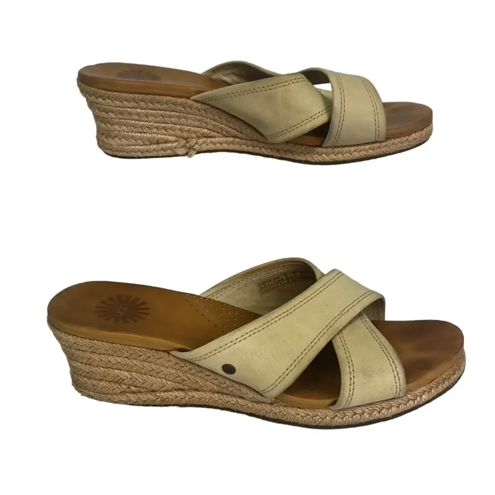 UGG Sandals Womens 7 Gwyn Espadrille Wedge Leather Open Toe Slides